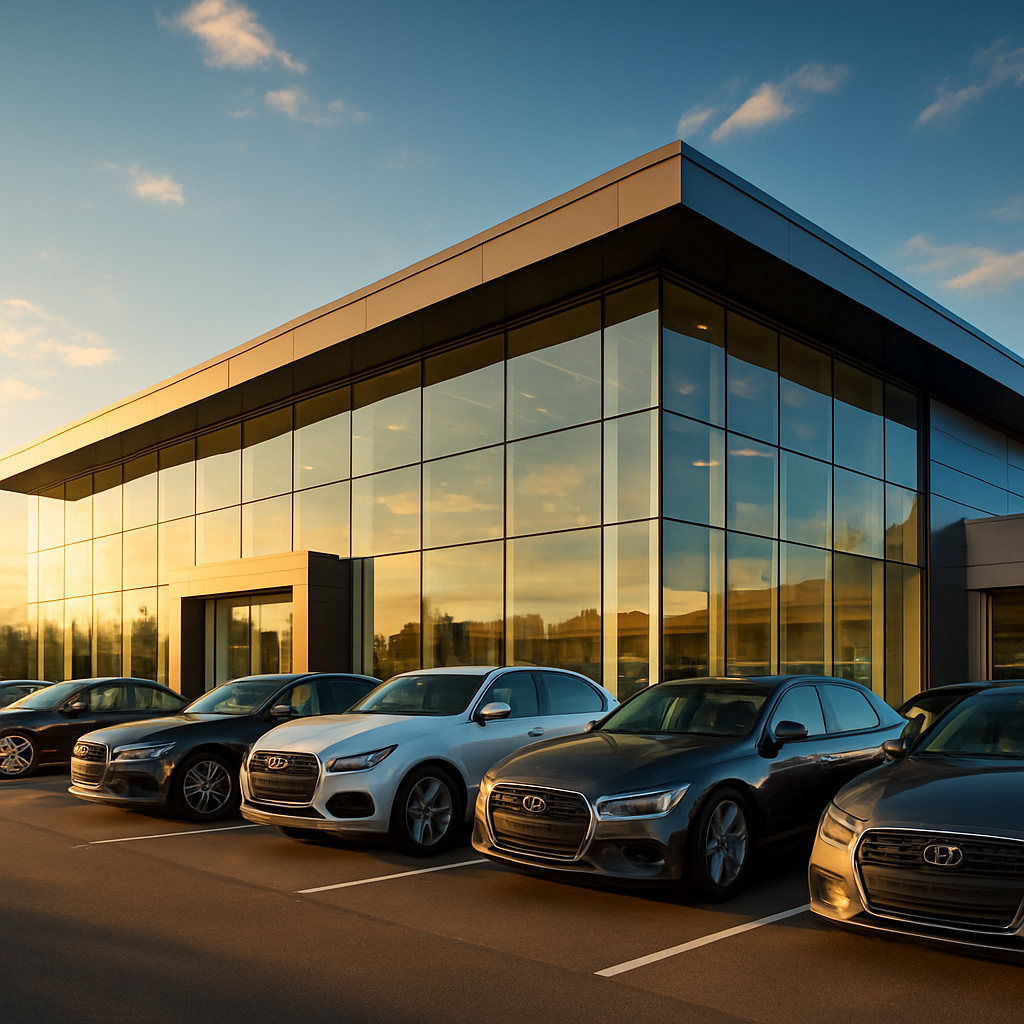Waypoint automotive dealership at dusk
